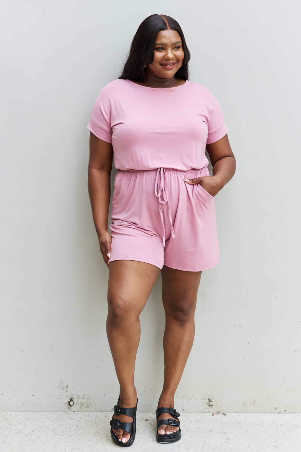 Zenana Chilled Out Full Size Short Sleeve Romper in Light Carnation Pink - Cozy & Co. Market