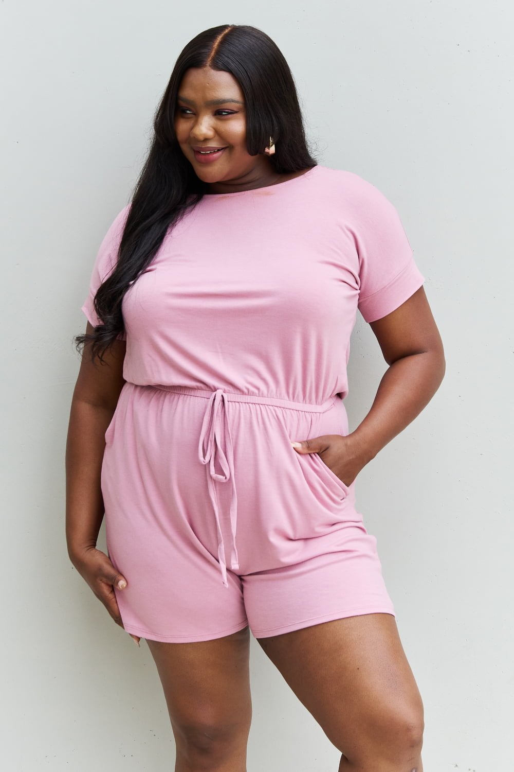 Zenana Chilled Out Full Size Short Sleeve Romper in Light Carnation Pink - Cozy & Co. Market