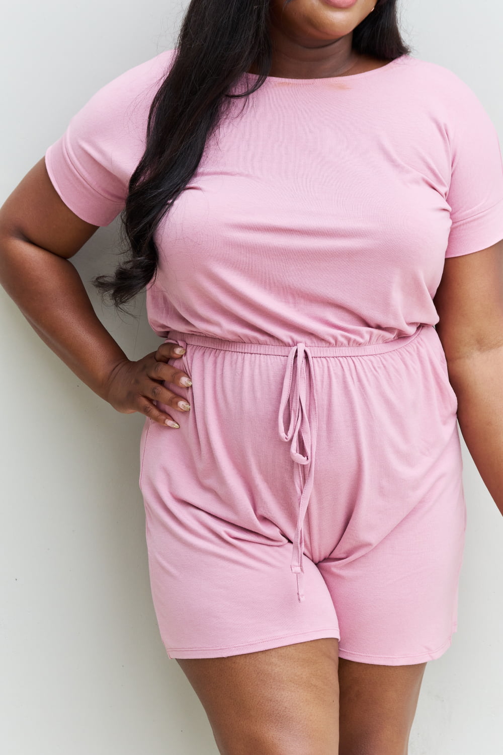 Zenana Chilled Out Full Size Short Sleeve Romper in Light Carnation Pink - Cozy & Co. Market