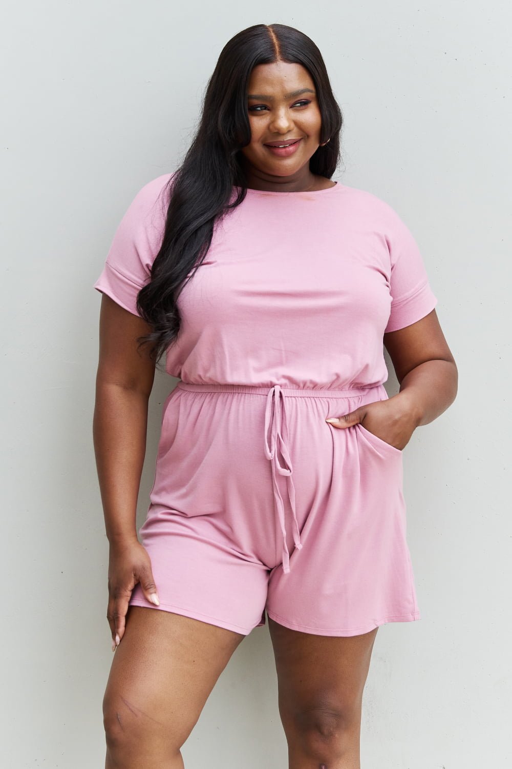 Zenana Chilled Out Full Size Short Sleeve Romper in Light Carnation Pink - Cozy & Co. Market