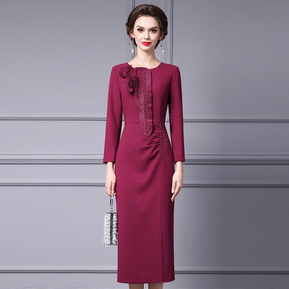 Zhili 2026 Women's New Spring Dress, High-End Handmade Floral Long Dress Paired with a Coat, Slim-Fit Long-Sleeve Dress - Cozy & Co. Market