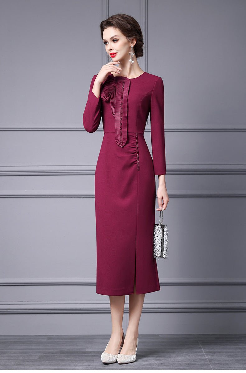 Zhili 2026 Women's New Spring Dress, High-End Handmade Floral Long Dress Paired with a Coat, Slim-Fit Long-Sleeve Dress - Cozy & Co. Market