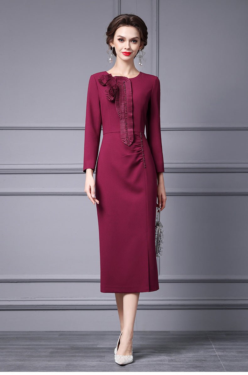 Zhili 2026 Women's New Spring Dress, High-End Handmade Floral Long Dress Paired with a Coat, Slim-Fit Long-Sleeve Dress - Cozy & Co. Market