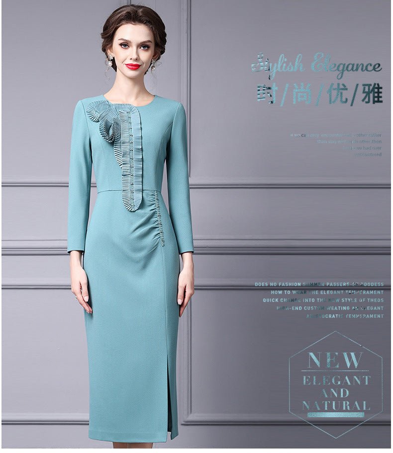 Zhili 2026 Women's New Spring Dress, High-End Handmade Floral Long Dress Paired with a Coat, Slim-Fit Long-Sleeve Dress - Cozy & Co. Market