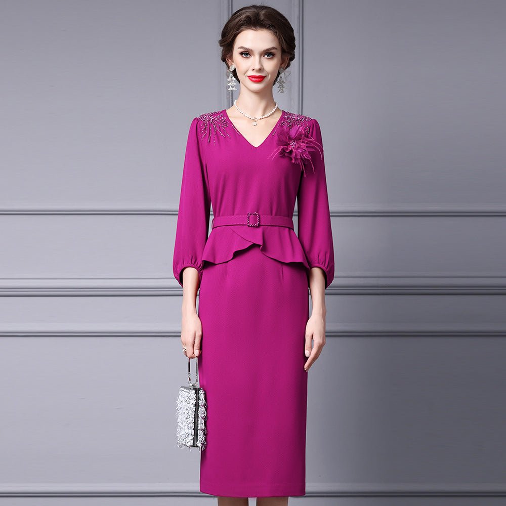 Zhili 2026 Women's New Spring Dress, Super Stylish with Hand-Applied Rhinestones, High-End Feel, Slim-Fit Mid-Length Dress - Cozy & Co. Market