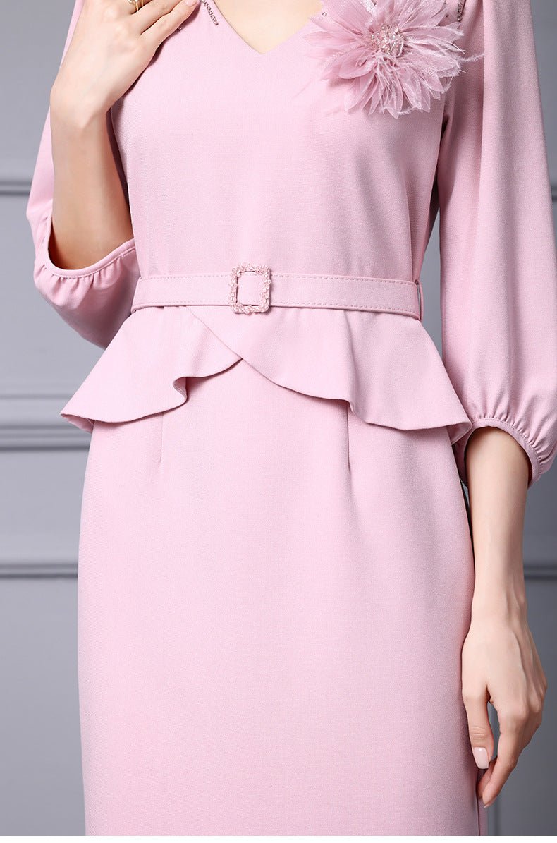 Zhili 2026 Women's New Spring Dress, Super Stylish with Hand-Applied Rhinestones, High-End Feel, Slim-Fit Mid-Length Dress - Cozy & Co. Market