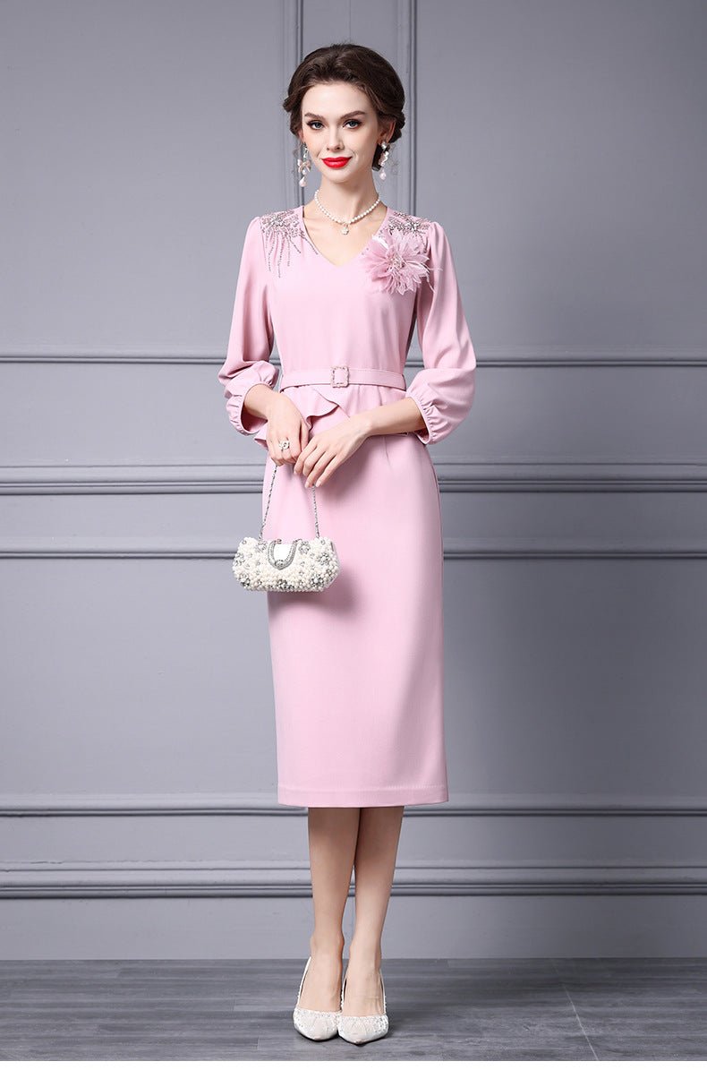 Zhili 2026 Women's New Spring Dress, Super Stylish with Hand-Applied Rhinestones, High-End Feel, Slim-Fit Mid-Length Dress - Cozy & Co. Market
