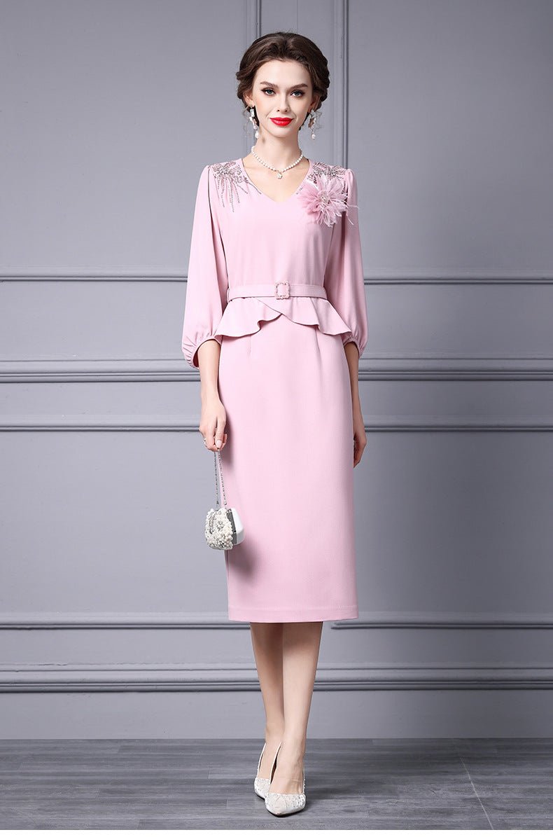 Zhili 2026 Women's New Spring Dress, Super Stylish with Hand-Applied Rhinestones, High-End Feel, Slim-Fit Mid-Length Dress - Cozy & Co. Market
